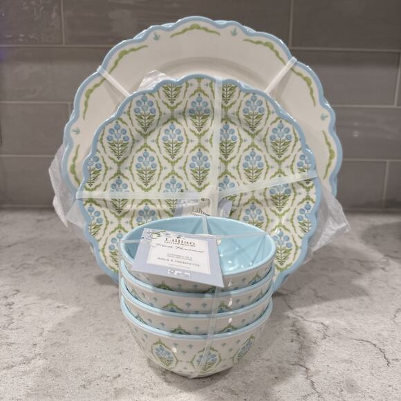 Set 4 Lillian August French Farmhouse 11” Dinner Plates Floral Melamine NEW - Picture 5 of 5